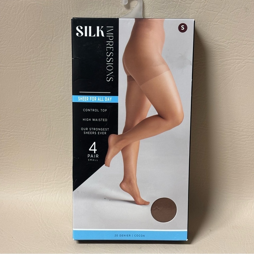 Silk Impressions 20 Denier Sheer Tights and Control Top Pantyhose Sizes S 4-Pack